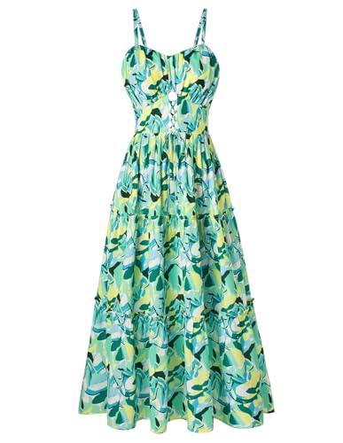 Kleider Damen Elegant Kleider für Hochzeitsgäste Blumenkleid Strand Partykleid Casual Vintage Kleid Grün Gelb Blume XXL-9 von GRACE KARIN