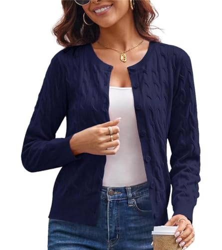 GRACE KARIN Kurz Langarm Schulterjacke Top für Damen Daily Freizeit Offene Strickjacke Sweater Tops mit Knöpfen XXL Blau von GRACE KARIN