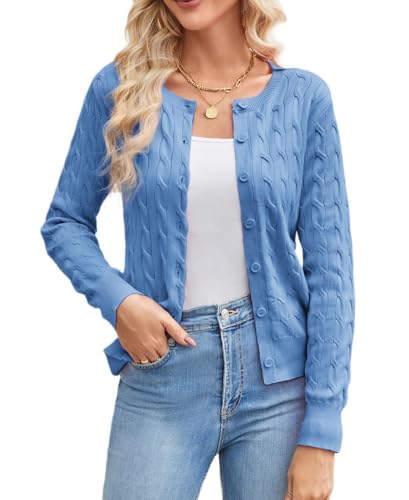 GRACE KARIN Kurz Langarm Schulterjacke Top für Damen Daily Freizeit Offene Strickjacke Sweater Tops mit Knöpfen XXL Himmelblau von GRACE KARIN