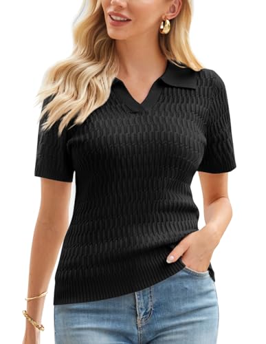 GRACE KARIN Kurzärmeliger Damen-Sommer-Pullover mit V-Ausschnitt, Kragen, Pullover, Tops, leichtes Strick-Poloshirt, Schwarz, X-Groß GRACE KARIN Kurzärmeliger Damen-Sommer-Pullover mit V-Ausschnitt, Kragen, Pullover, Tops, leichtes Strick-Poloshirt, Schwarz, X-Groß von GRACE KARIN