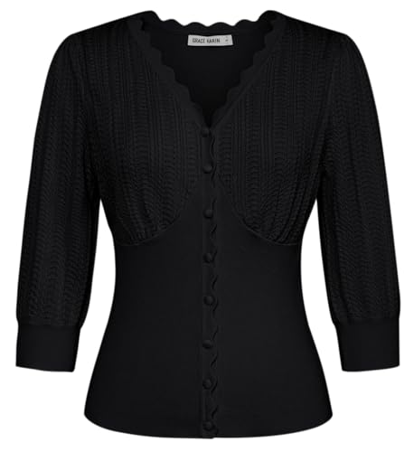 GRACE KARIN Kurze Schwarze Cardigan Strickjacken mit V-Ausschnitt Festliche Kurzärmelige Sanfte Bolerojacke M -01_00M/Schwarz von GRACE KARIN