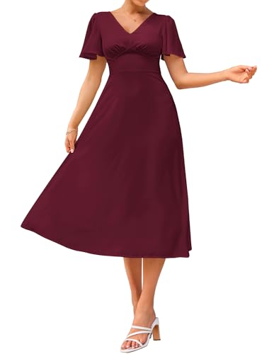 GRACE KARIN Ladies Flowy Wedding Guest Mini Dress Elegant Summer Flowy Short Sleeve Chiffon Dress Wine XXL von GRACE KARIN