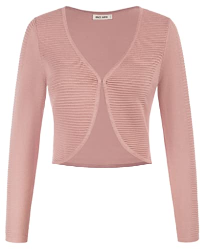 GRACE KARIN Lässig Vintage Bolero Damen Freizeit Bolero Elastisch Cardigan Hellrosa XL von GRACE KARIN