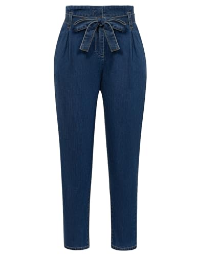 GRACE KARIN Lässige Damen-Jeans mit hoher Taille elastische Taille Hautenge Kurze Hose mit Gürtel Denimblau L von GRACE KARIN