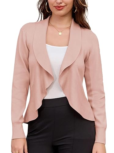 GRACE KARIN Lässige leichte Damen-Strickjacke, vorne offen, weich, drapiert, Rüschen, Helles Pink, Klein von GRACE KARIN