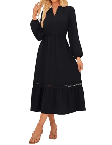 GRACE KARIN Lässiges Wickelkleid mit V-Ausschnitt für Damen Lange Laternenärmel Party- und Club-Midikleid mit Taschen Schwarz XL von GRACE KARIN