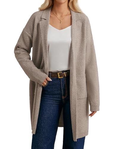 GRACE KARIN Lang Strickjacken für Damen Elegant Langarm Knopfleiste Cardigan mit Taschen für Business Büro CL249-03/Khaki XL von GRACE KARIN