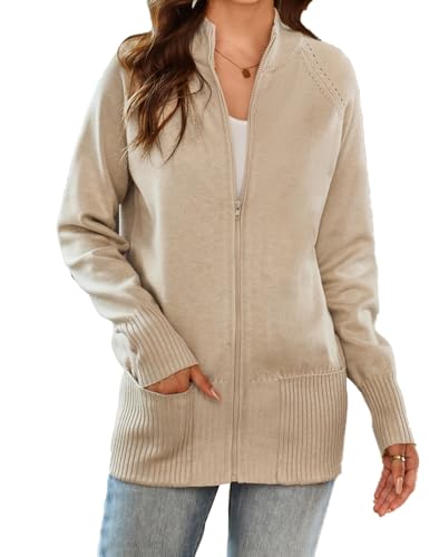 GRACE KARIN Langarm Damen Daily Strickpullover Retro OL Business Cardigan mit Stehkragen Aprikose XXL von GRACE KARIN