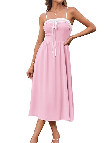 GRACE KARIN Langes Sommerkleid für Damen mit Spaghettiträgern für Strand Urlaub lässiges Sommerkleid Rosa XXL von GRACE KARIN
