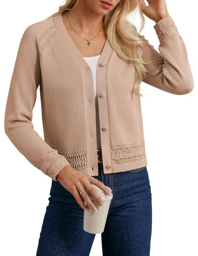 GRACE KARIN Leichte und sommerliche Cardigan Damen Eleganter Einfarbig Strickmantel Rote Aprikose von GRACE KARIN