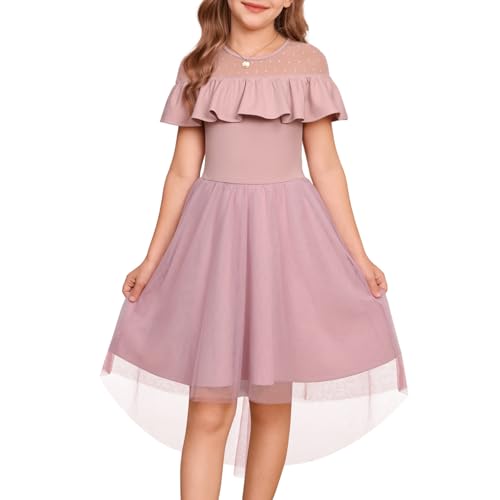 GRACE KARIN Mädchen A-Linie Tüll Prinzessin Partykleid mit Schleife Elegant Ballkleid Rosa 14 Jahre von GRACE KARIN