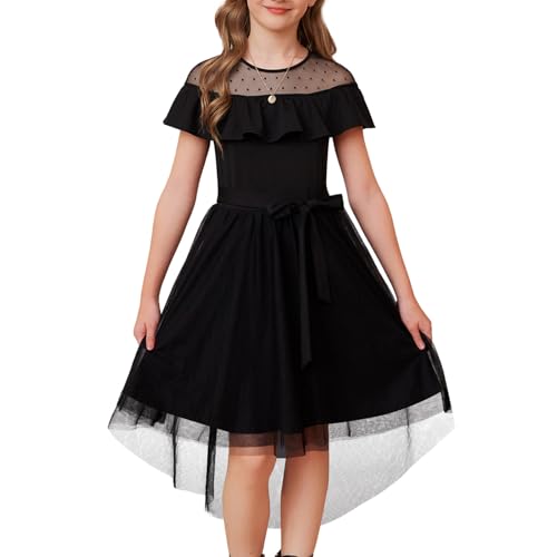 GRACE KARIN Mädchen A-Linie Tüll Prinzessin Partykleid mit Schleife Elegant Ballkleid Schwarz 14 Jahre von GRACE KARIN