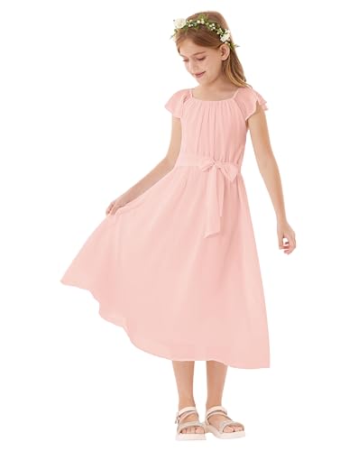 GRACE KARIN Mädchen A-Linie ärmelloses Chiffonkleid formelle Party Hochzeitsgast Schönheitswettbewerb Kleid Hellrosa 8-10 Jahre von GRACE KARIN