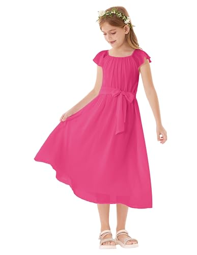 GRACE KARIN Mädchen A-Linie ärmelloses Chiffonkleid formelle Party Hochzeitsgast Schönheitswettbewerb Kleid Rosenrot 7-8 Jahre von GRACE KARIN