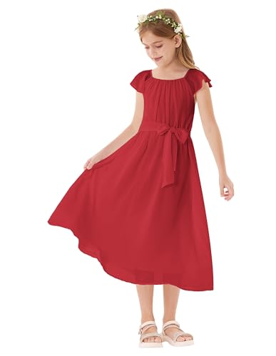 GRACE KARIN Mädchen A-Linie ärmelloses Chiffonkleid formelle Party Hochzeitsgast Schönheitswettbewerb Kleid Rot 10-12 Jahre von GRACE KARIN