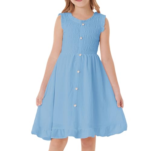 GRACE KARIN Mädchen Ärmellos Party Kleid Sommer Rundhals Casual Kleid A-Linie Partykleid Hellblau 8 Jahre von GRACE KARIN