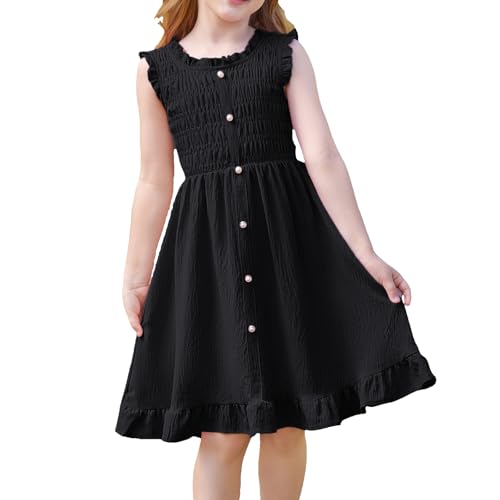 GRACE KARIN Mädchen Ärmellos Party Kleid Sommer Rundhals Casual Kleid A-Linie Partykleid Schwarz 8 Jahre von GRACE KARIN