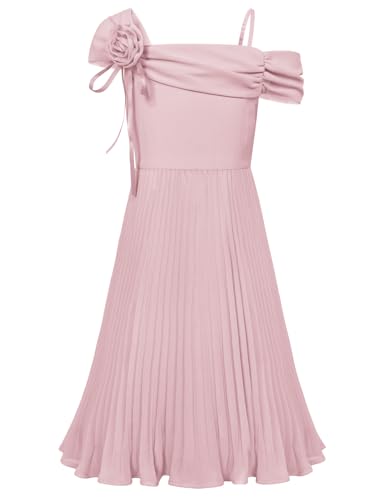 GRACE KARIN Mädchen Ärmelloses One Shoulder Partykleid Geburtstagskleid Mit Faltenrock Grau Rosa 6 Jahre von GRACE KARIN