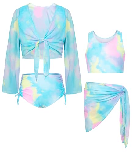 Mädchen Badeanzug Badebekleidung Ärmelloser Kinder Badebekleidung Blau Grün 10 Jahre von GRACE KARIN