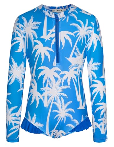 GRACE KARIN Mädchen Badeanzug Kinder Einteiler Badeanzug Bademode Langarm Blau 5-6 Jahre von GRACE KARIN