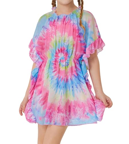 GRACE KARIN Mädchen Badeanzug mit Fledermausärmeln Strandkleid Sommer Freizeit Kleid Regenbogenfarben 8 Jahre von GRACE KARIN