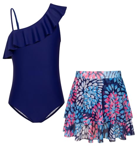 GRACE KARIN Mädchen Badeanzug mit Rock Kinder One Piece Swimsuit Einteiler Schwimmanzug Marineblau 8-10 Jahre von GRACE KARIN