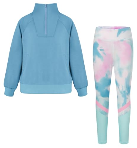 GRACE KARIN Mädchen Bekleidungssets Freizeit Kinder Sweatershirt mit Hose Set Einfarbige Herbst Winter Mode Hellblau 6 Jahre von GRACE KARIN
