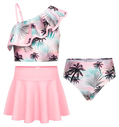 GRACE KARIN Mädchen Bikini Tankini Set 3 Teilige Badeanzüge Kinder Schwimmanzug Rosa Palme 8 Jahre von GRACE KARIN