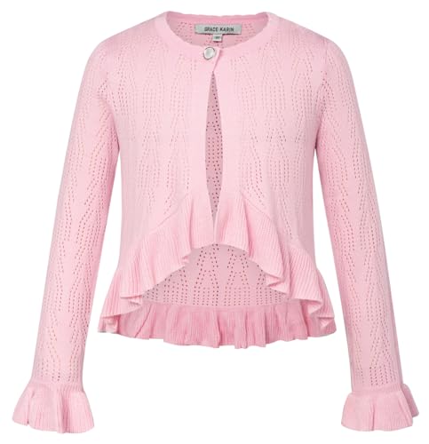 GRACE KARIN Mädchen Bolero 116 Kinder Strickjacke Knitted Cardigan 122 Lange Ärmel Schulterjacke Rosa von GRACE KARIN