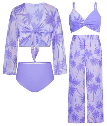 GRACE KARIN Mädchen Dreiteiliger Tankini Rüschen Badeanzug Kinder Bikini Set Blau Meerjungfrau 12 Jahre von GRACE KARIN