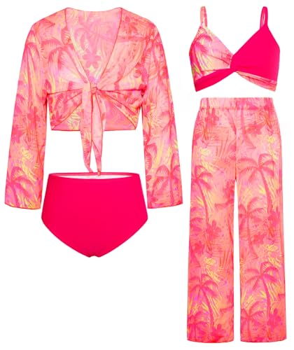 GRACE KARIN Mädchen Dreiteiliger Tankini Rüschen Badeanzug Kinder Bikini Set Dunkellila Feuerwerk 12 Jahre von GRACE KARIN