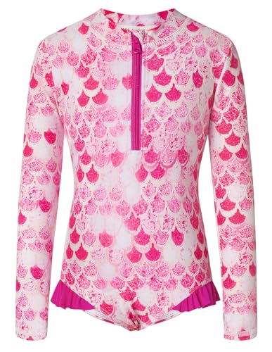GRACE KARIN Mädchen Einteiler Bademode Langarm Reißverschluss Vorne Rüschen Beinöffnungen Rosa 12-14 Jahre von GRACE KARIN