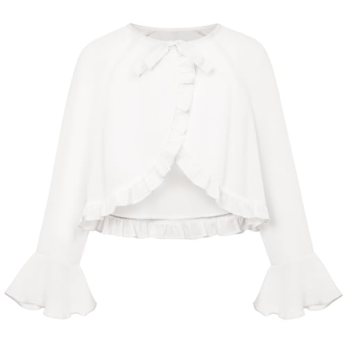 GRACE KARIN Mädchen Elegant Chiffon Cardigan mit Schleife Lange Ärmel Rundhasl Bolerojäckche Weiß 6 Jahre von GRACE KARIN