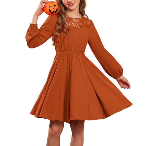 GRACE KARIN Mädchen Elegant Puff Rundhals Partykleid A-Linie Mesh Rundhals Casual Kleid Braun 6 Jahre von GRACE KARIN