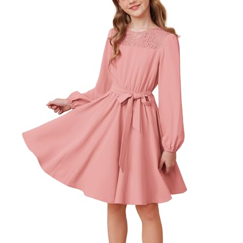 GRACE KARIN Mädchen Elegant Puff Rundhals Partykleid A-Linie Mesh Rundhals Casual Kleid Hellrosa 6 Jahre von GRACE KARIN