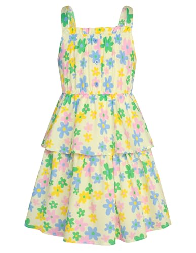 GRACE KARIN Mädchen Gelbes Blumenmuster Sonnenkleid Sommer Ärmelloses Prinzessin Kuchen Kleid Gelb 5-6 Jahre von GRACE KARIN