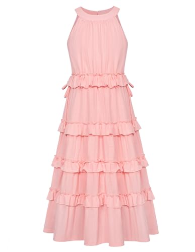 GRACE KARIN Mädchen Kleid 116 Kinder Sommer Rose Festlich Prinzessin Einschulung Kleider 122 Kommunionkleid Baumwolle Rundhals von GRACE KARIN