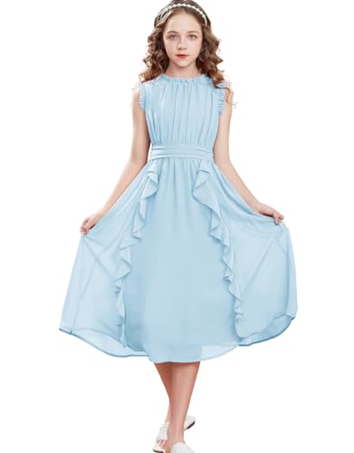 GRACE KARIN Mädchen Kleid 116 Kinder Sommerkleid Chiffon 122 Festliches Casual Einschulung Hochzeit Kleider Blau von GRACE KARIN