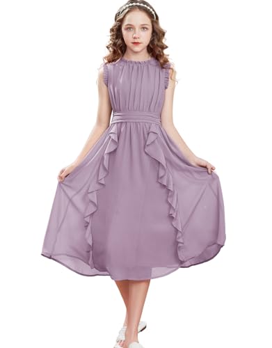 GRACE KARIN Mädchen Kleid 116 Kinder Sommerkleid Chiffon 122 Festliches Casual Einschulung Hochzeit Kleider Lila von GRACE KARIN