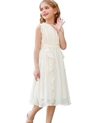 GRACE KARIN Mädchen Kleid 116 Kinder Sommerkleid Chiffon 122 Festliches Casual Einschulung Hochzeit Kleider Weiß von GRACE KARIN