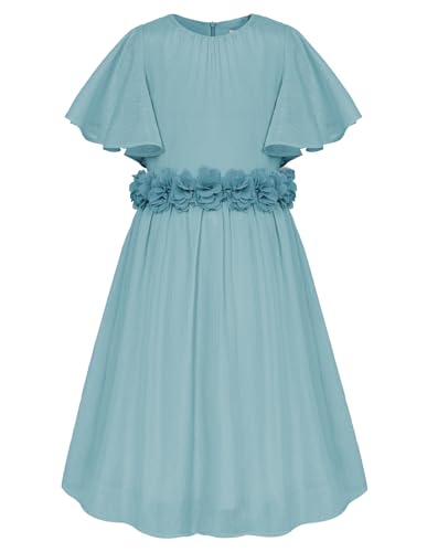 GRACE KARIN Mädchen Kleid Sommer Chiffon Festliches Hochzeit Kleider 152 Kinderkleid Blumenmädchen Lässig Kleider 158 Blau von GRACE KARIN