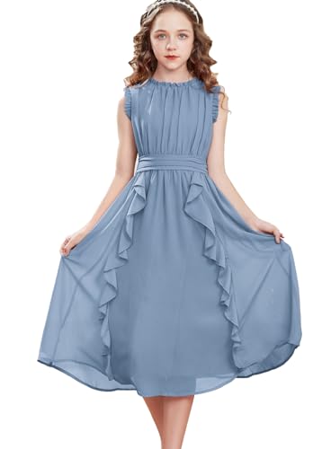 GRACE KARIN Mädchen Kleid 152 Kinder Sommerkleid Chiffon 158 Festliches Casual Einschulung Hochzeit Kleider Blau von GRACE KARIN