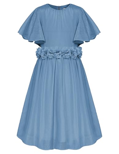 GRACE KARIN Mädchen Kleid Sommer Chiffon Festliches Hochzeit Kleider 140 Kinderkleid Blumenmädchen Lässig Kleider 146 Blau von GRACE KARIN