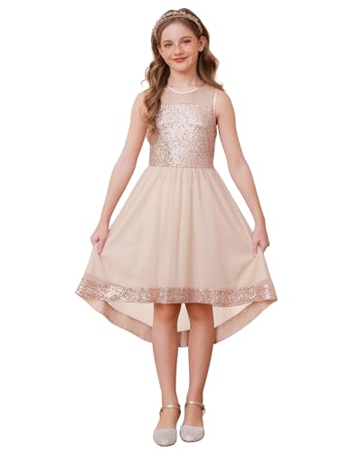 GRACE KARIN Mädchen Kleid Festlich Ärmellos Pailletten Prinzessin Partykleid Hochzeit Ballkleid Roségold 6-7 Jahre von GRACE KARIN