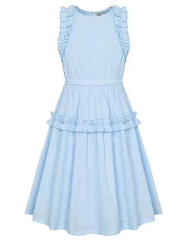 GRACE KARIN Mädchen Kleider Baumwolle 116 Kinderkleid Sommer 122 Einfacher Klassiker Casual Knielang Blau von GRACE KARIN