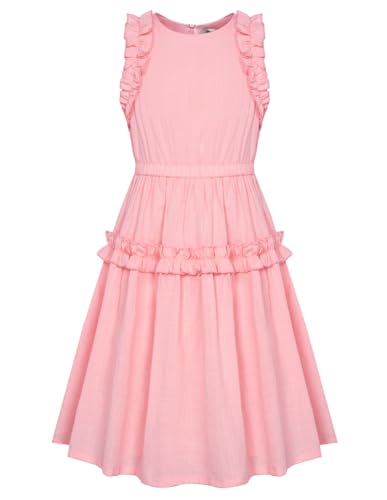 GRACE KARIN Mädchen Kleider Baumwolle 116 Kinderkleid Sommer 122 Einfacher Klassiker Casual Knielang Rosa von GRACE KARIN