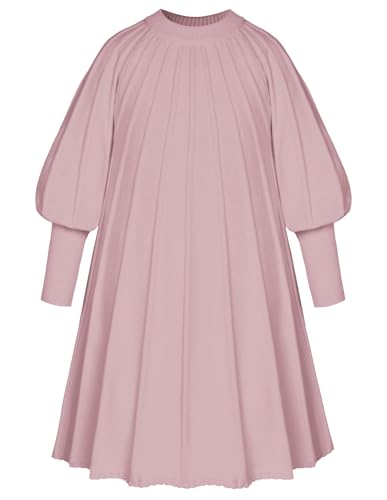 GRACE KARIN Mädchen Lässig Pullover Kleid Tauchen Langarm Rundhalsausschnitt Kleider Hellrosa 8Y von GRACE KARIN