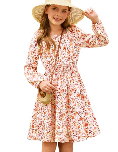 GRACE KARIN Mädchen Langarm Freizeitkleid Rüschen A-Linie Elegantes Geburtstagspartykleid Orange 6 Jahre von GRACE KARIN
