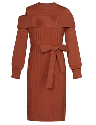 GRACE KARIN Mädchen Langarm Pullover Kleid Rundhals lässig trägerlos Strickkleider Braun 14Y von GRACE KARIN
