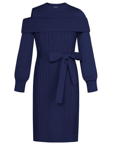 GRACE KARIN Mädchen Langarm Pullover Kleid Rundhals lässig trägerlos Strickkleider Marineblau 8Y von GRACE KARIN